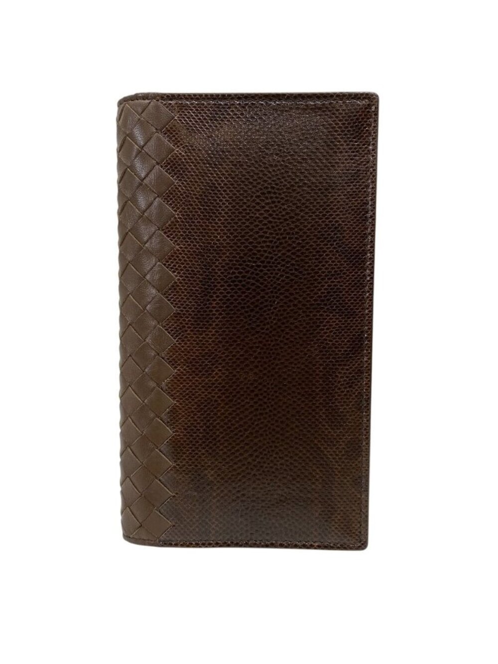 Bottega Veneta Wallet Bifold Intrecciato Karung Leather Brown Compact Capacity